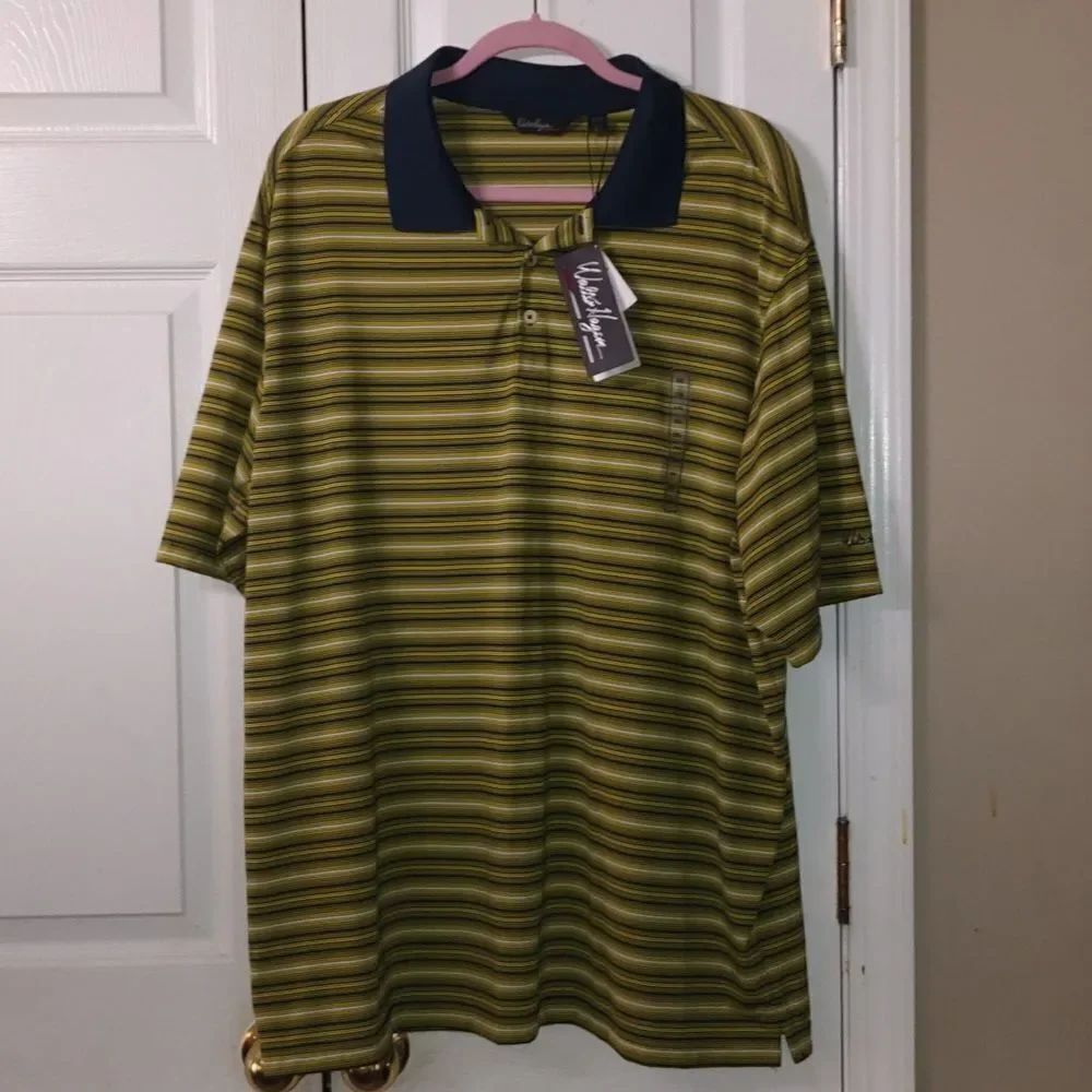 Walter Hagen Essentials Buttercup yellow navy polo golf shirt Sz XXL NWT